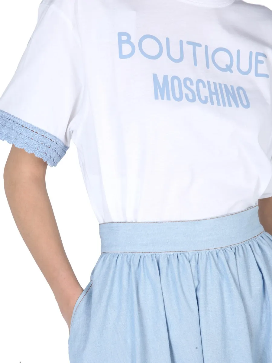 Boutique Moschino Lace-Trim Crewneck T-Shirt