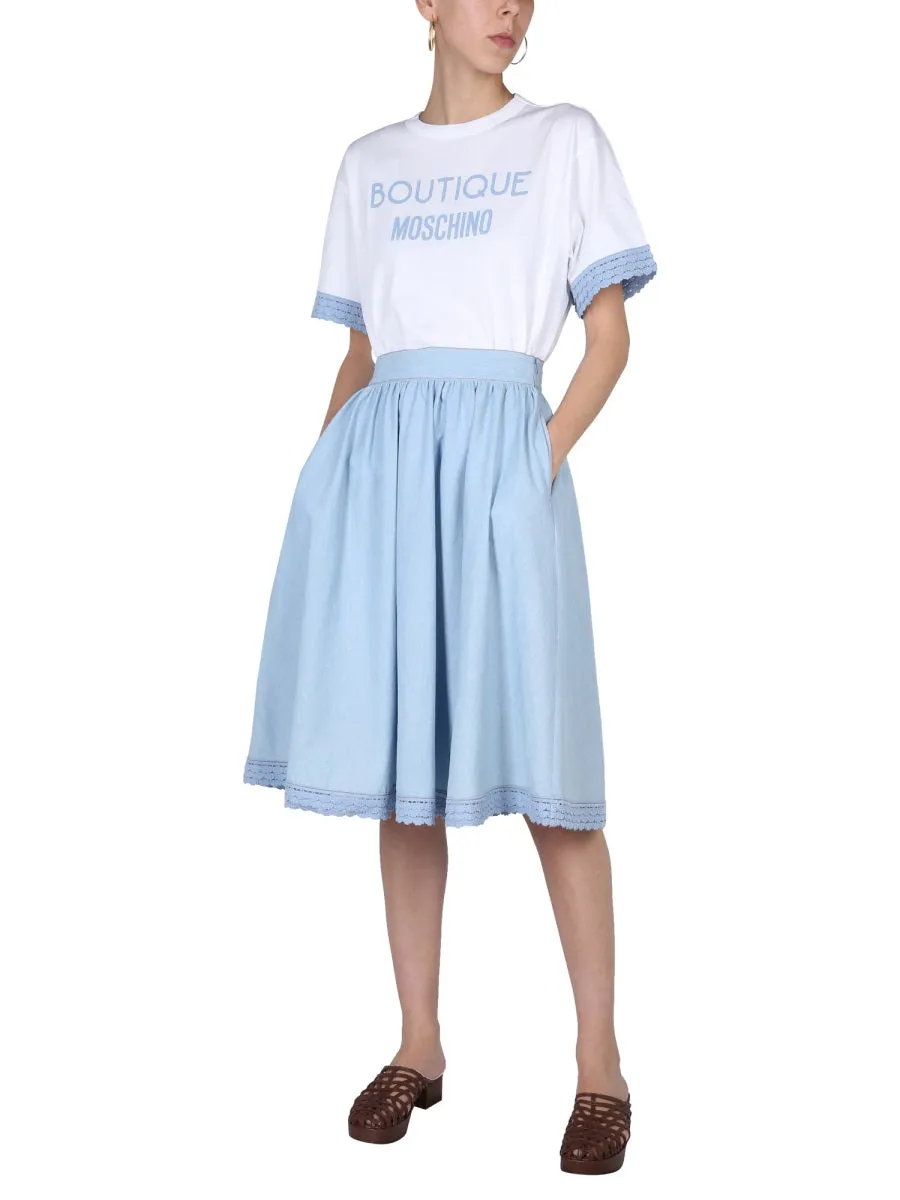 Boutique Moschino Lace-Trim Crewneck T-Shirt