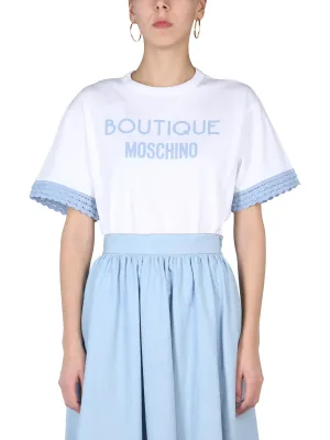 Boutique Moschino Lace-Trim Crewneck T-Shirt
