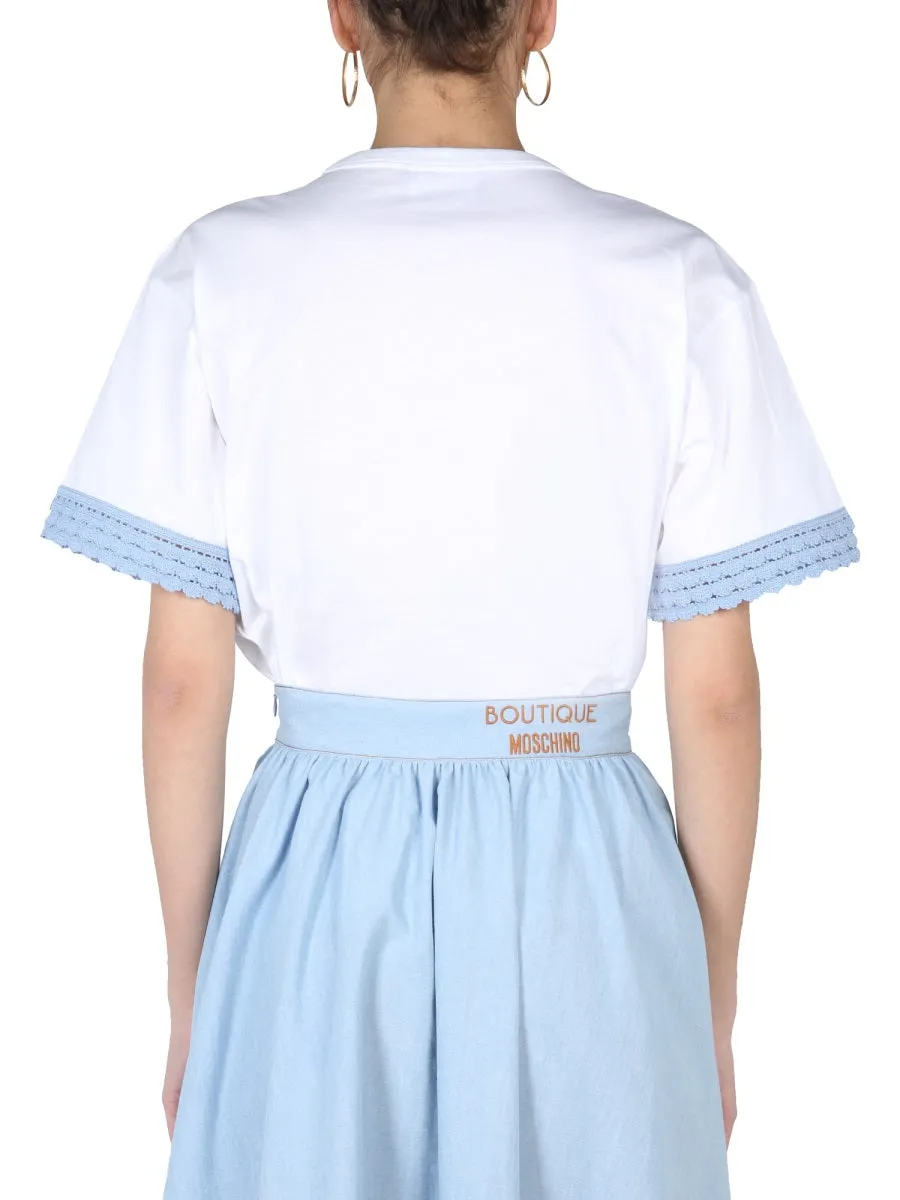 Boutique Moschino Lace-Trim Crewneck T-Shirt