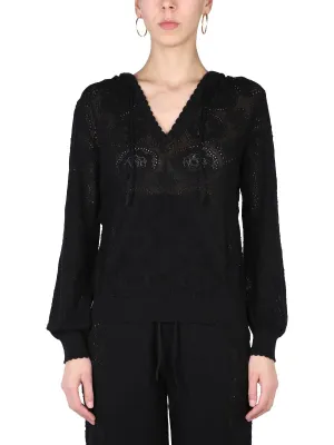 Boutique Moschino V-Neck Pattern Knit Hoodie