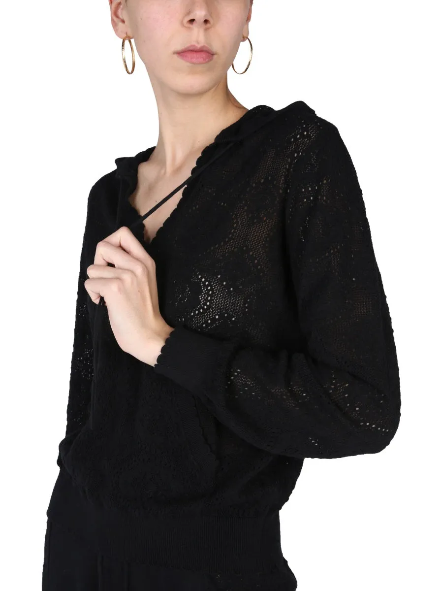 Boutique Moschino V-Neck Pattern Knit Hoodie