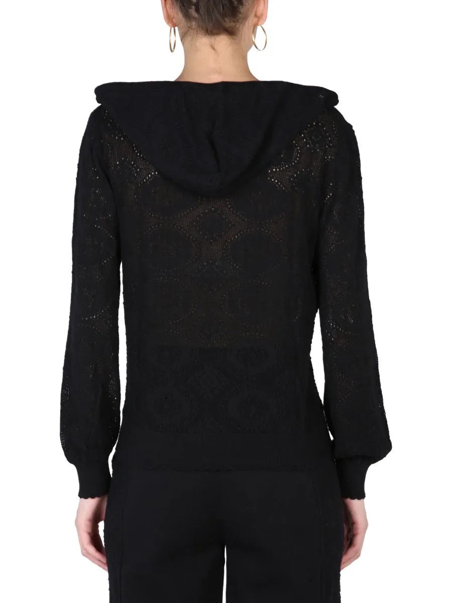 Boutique Moschino V-Neck Pattern Knit Hoodie