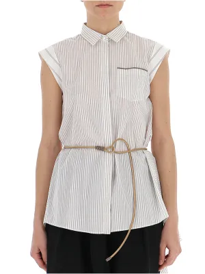 Brunello Cucinelli Asymmetric Striped Belted Shirt