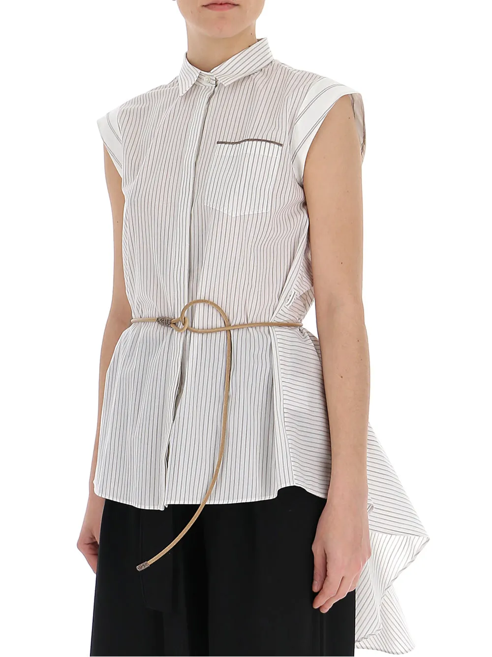 Brunello Cucinelli Asymmetric Striped Belted Shirt