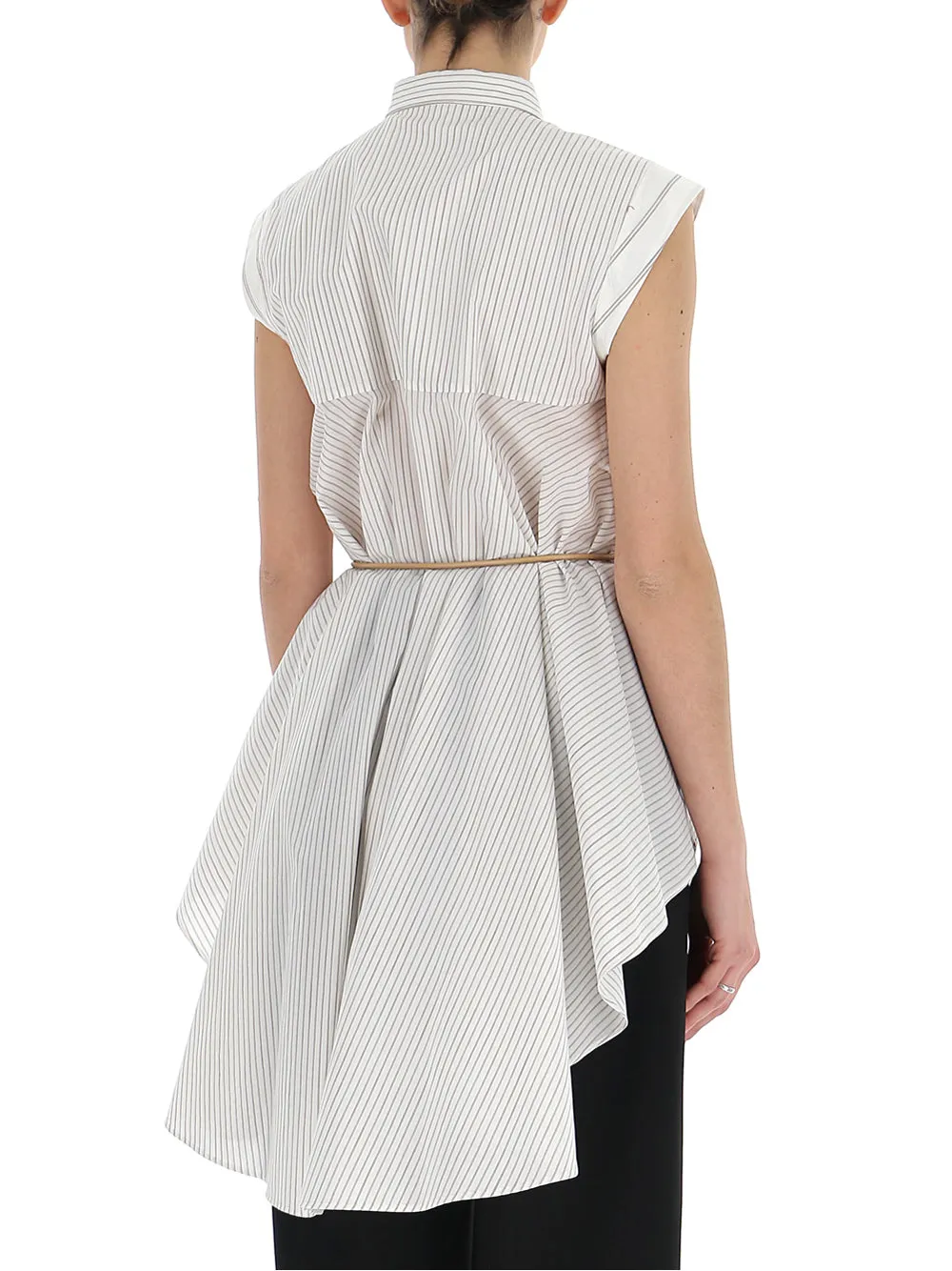 Brunello Cucinelli Asymmetric Striped Belted Shirt
