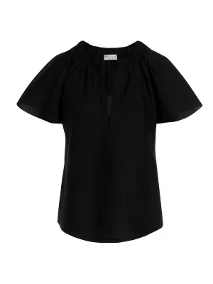 Brunello Cucinelli Poplin V-Neck Top