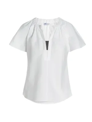Brunello Cucinelli Poplin V-Neck Top