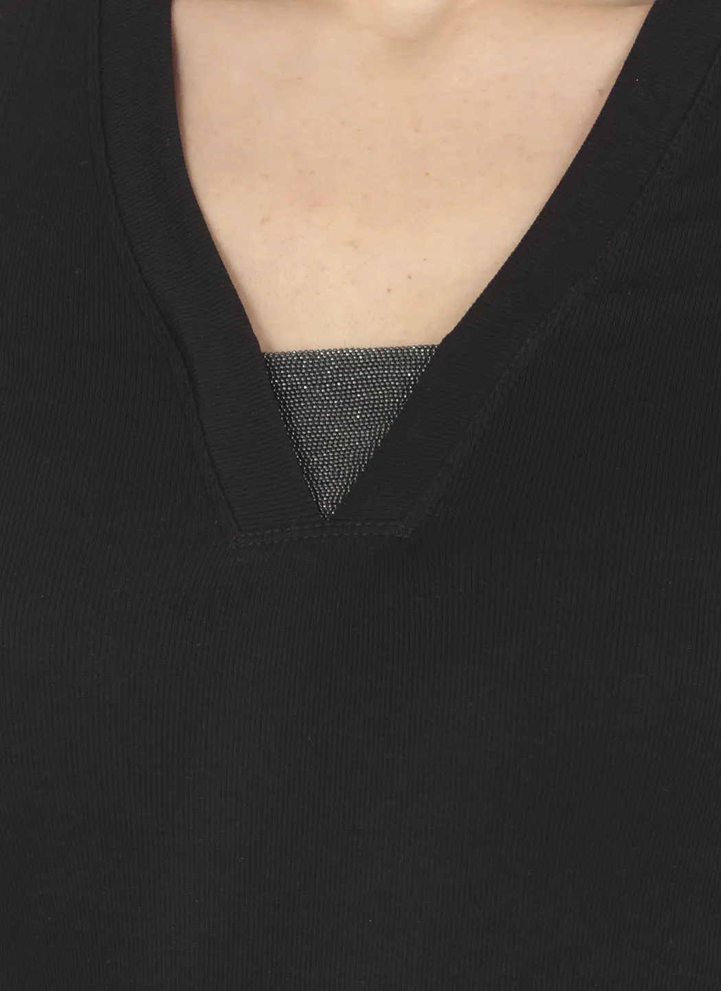 Brunello Cucinelli Ribbed Hem V-Neck Top