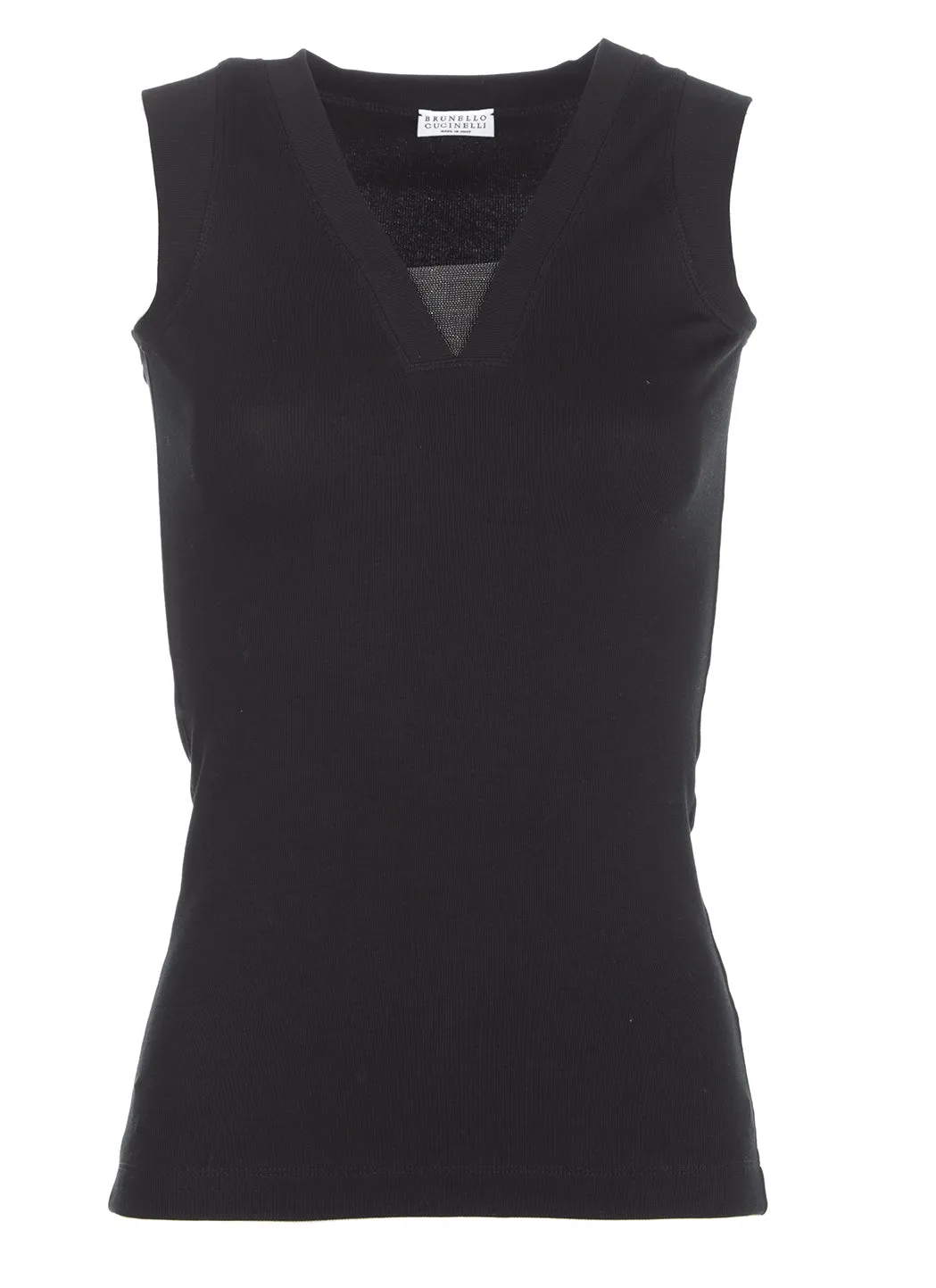 Brunello Cucinelli Ribbed Hem V-Neck Top