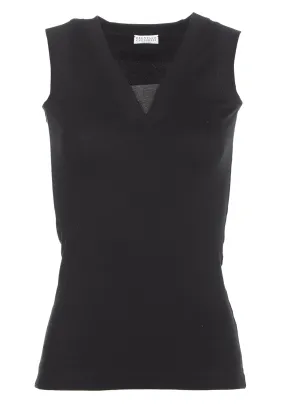 Brunello Cucinelli Ribbed Hem V-Neck Top