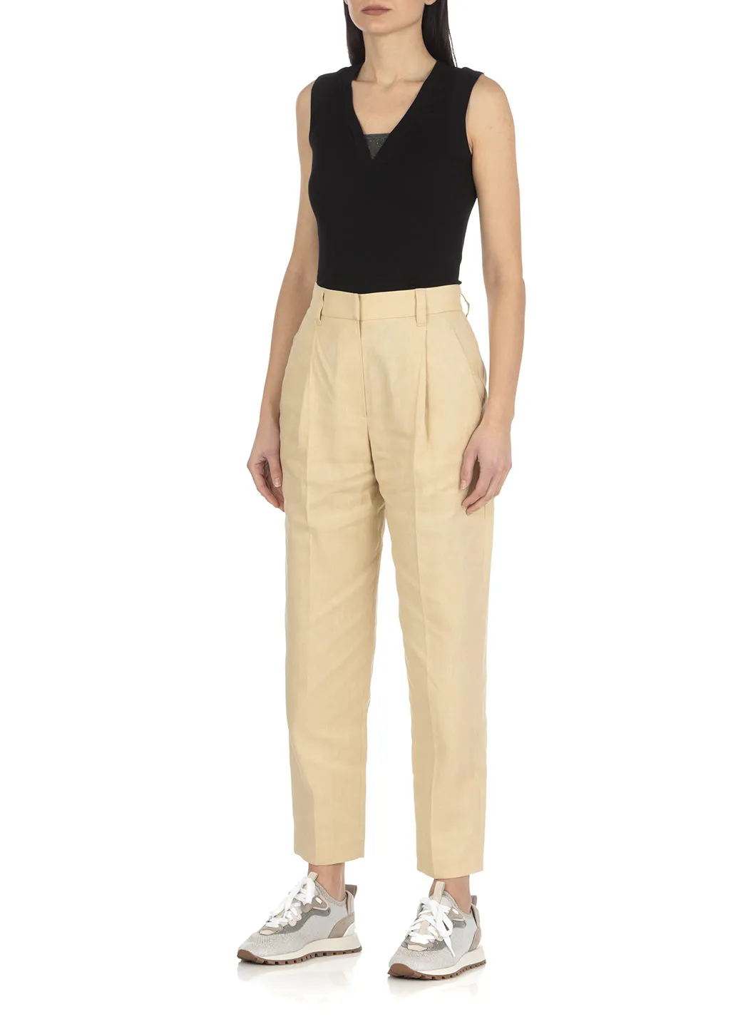 Brunello Cucinelli Ribbed Hem V-Neck Top