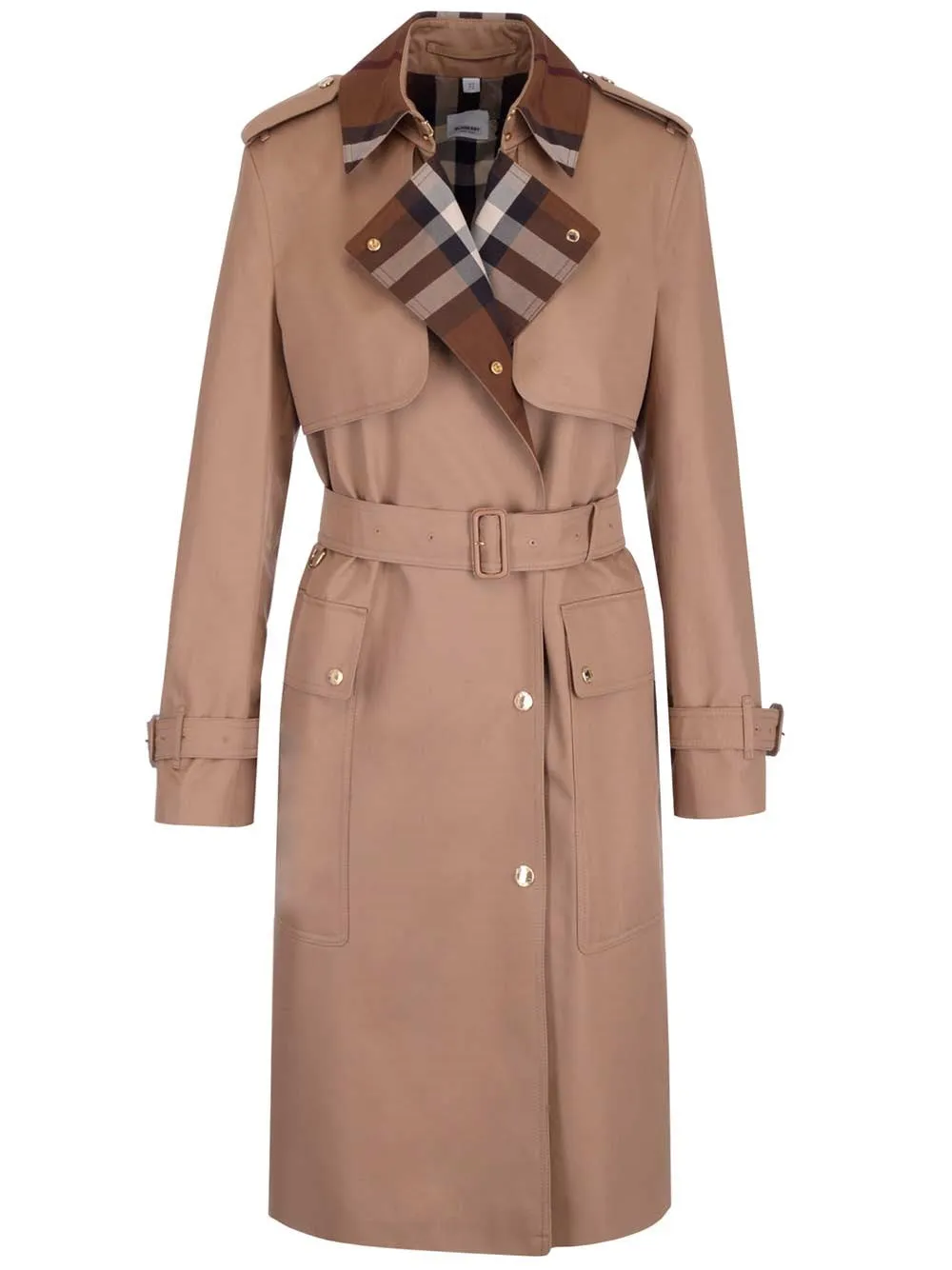 Burberry Check-Panel Belted Waist Trench Coat