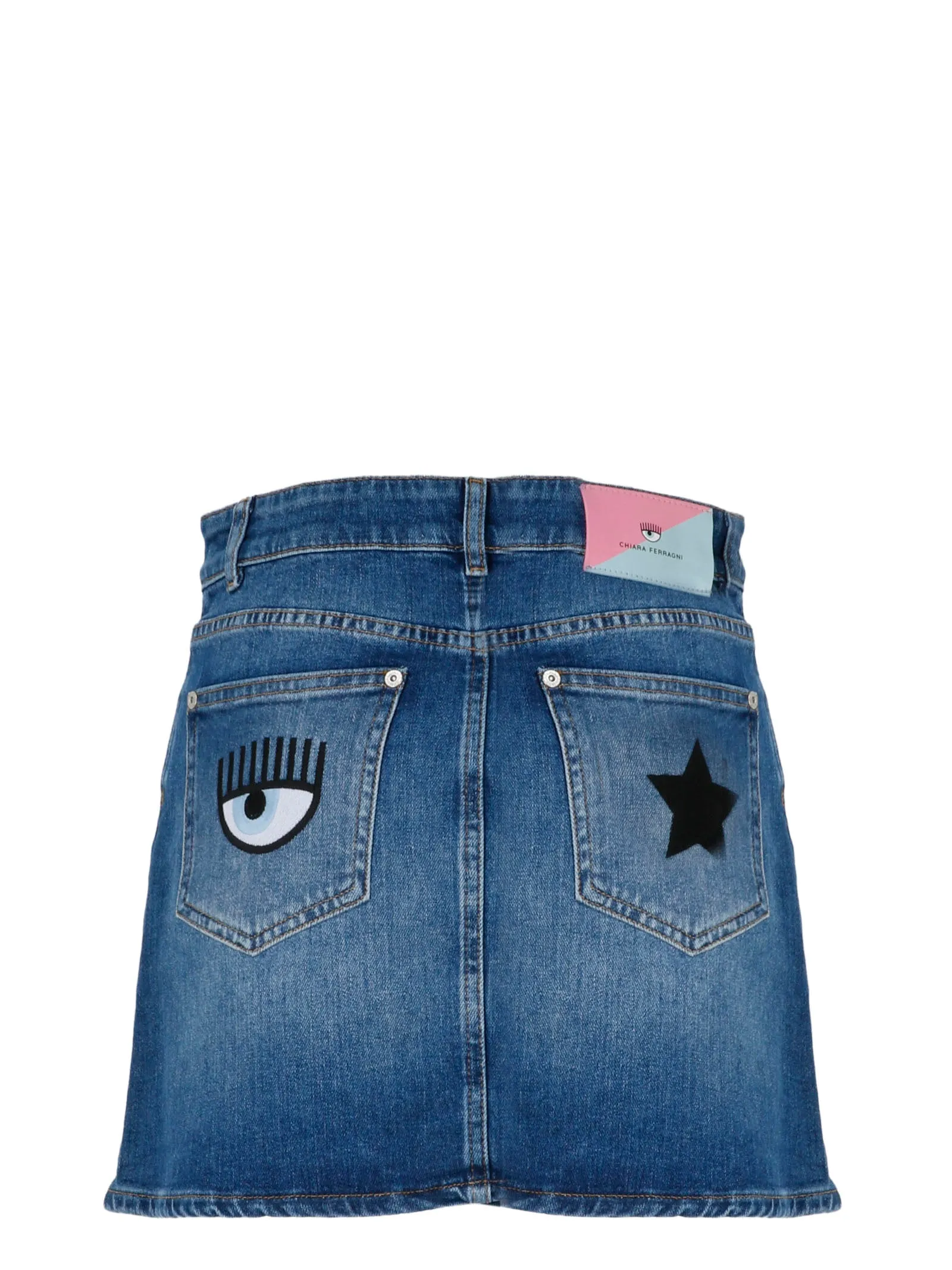 Chiara Ferragni Eye Star Patched Mini Denim Skirt