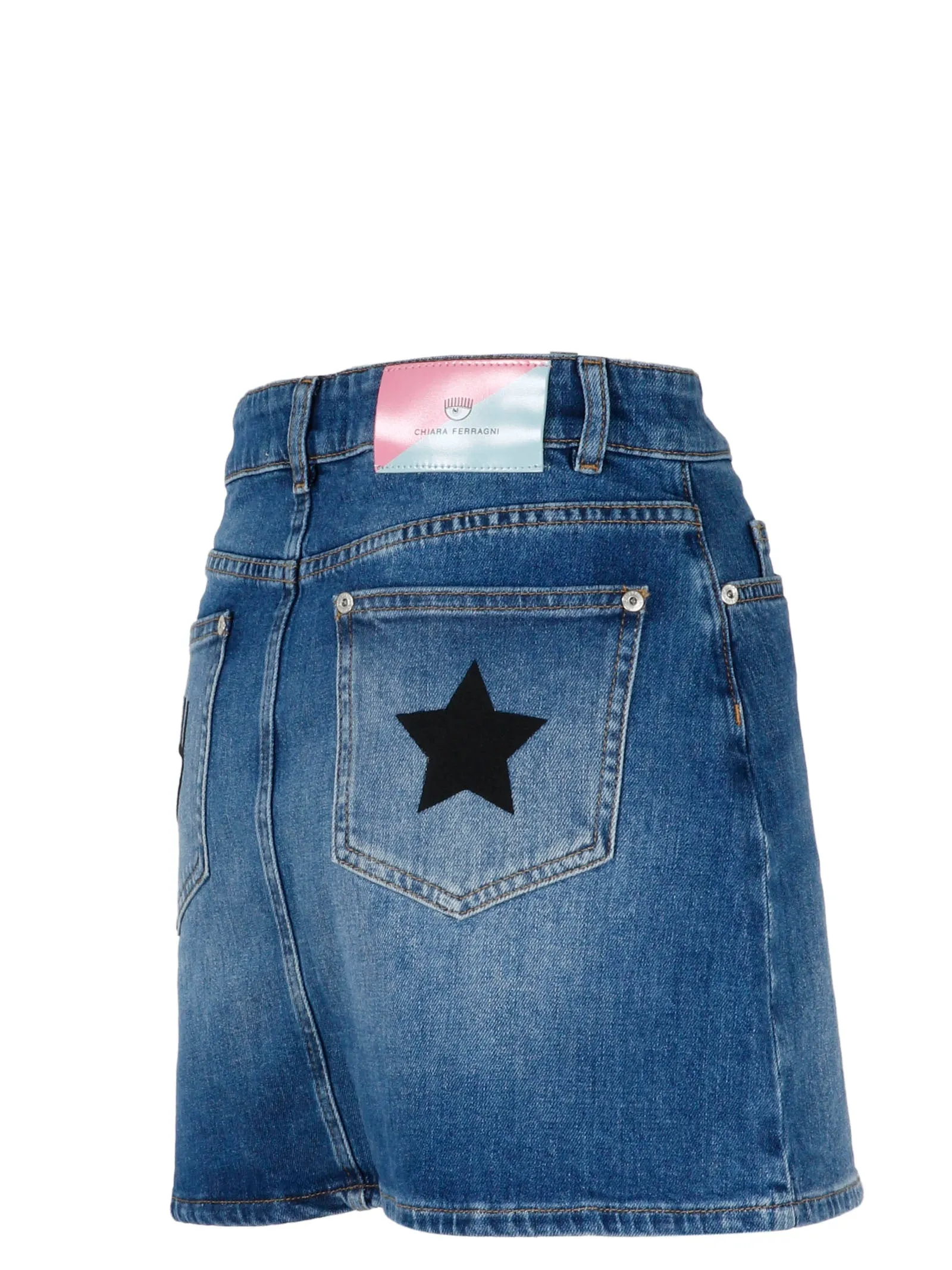 Chiara Ferragni Eye Star Patched Mini Denim Skirt