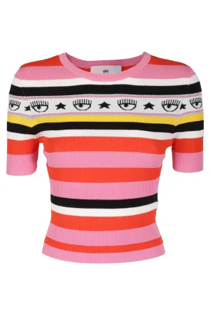 Chiara Ferragni Logomania Striped Crewneck Top