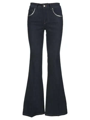 Chlo Metallic Scallop Stud Embellished Flared Jeans