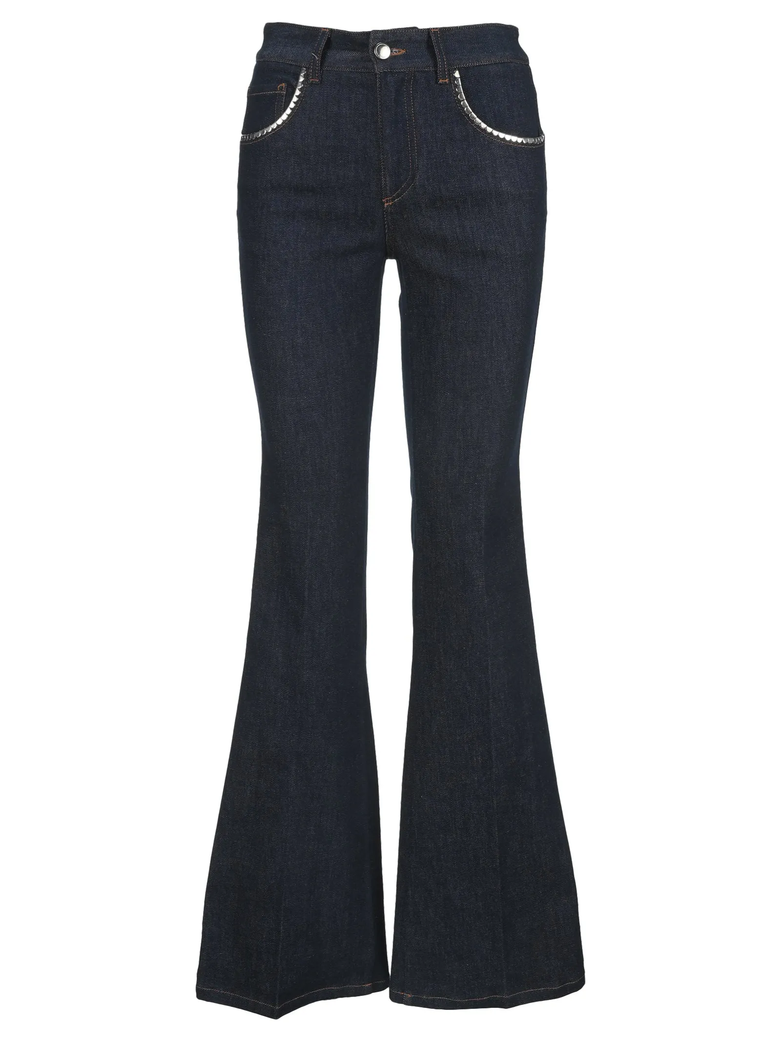 Chlo Metallic Scallop Stud Embellished Flared Jeans