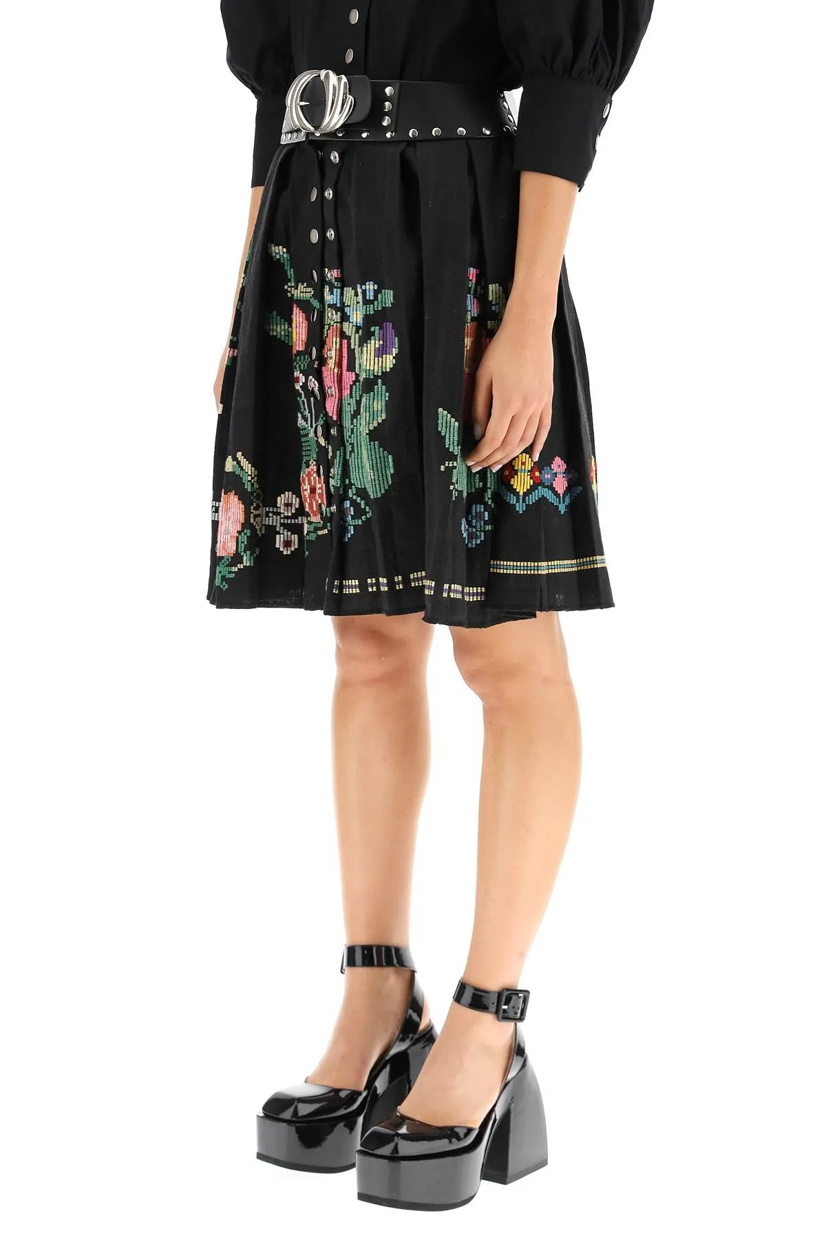 Chopova Lowena Embroidered Pleated Mini Skirt