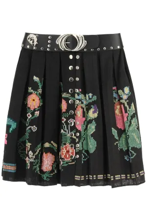 Chopova Lowena Embroidered Pleated Mini Skirt