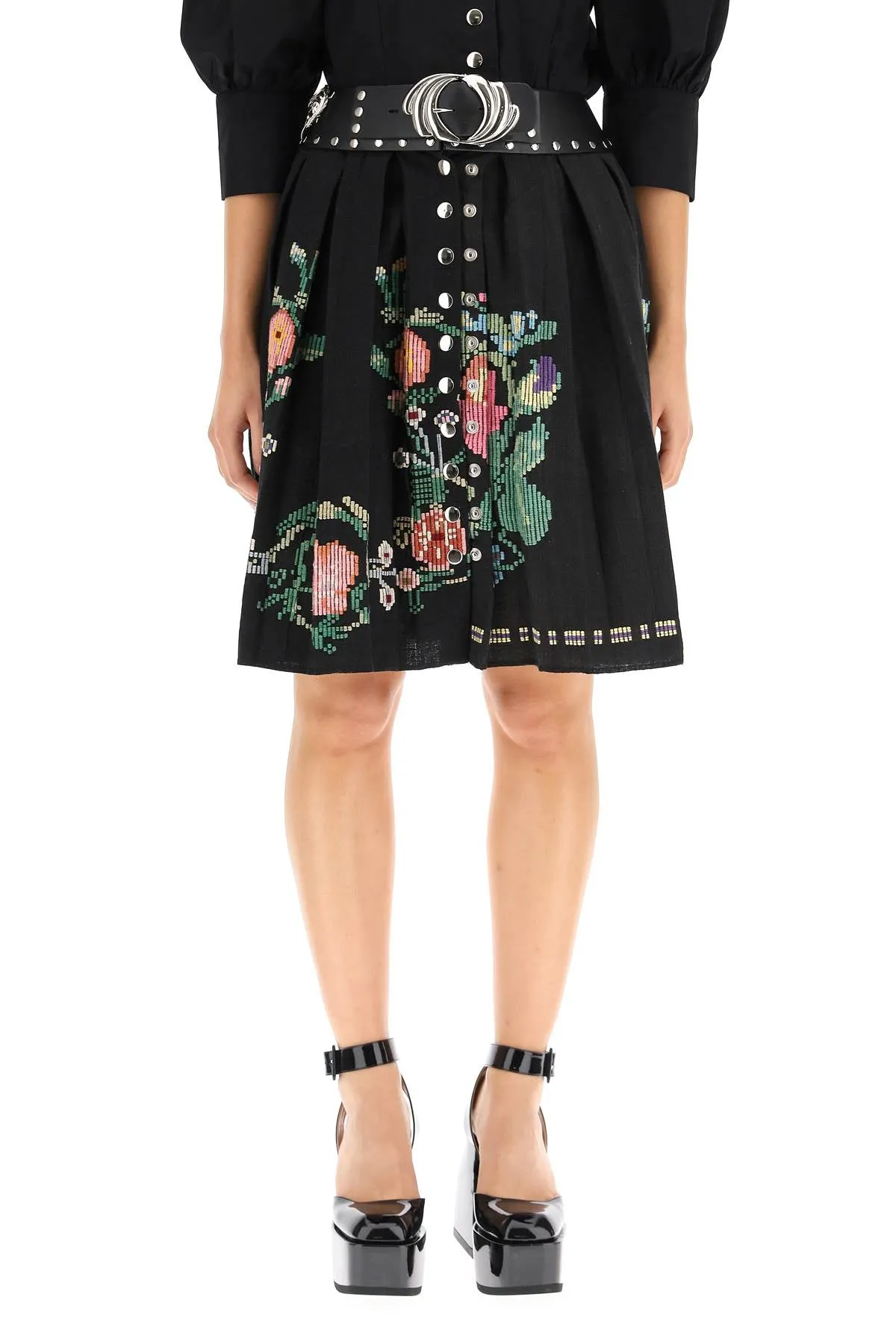 Chopova Lowena Embroidered Pleated Mini Skirt