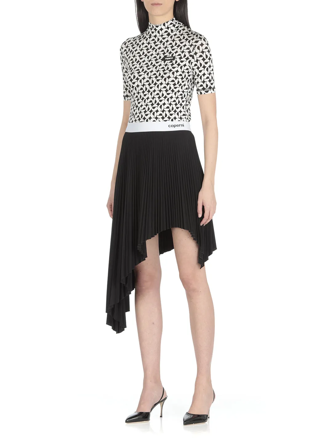 Coperni Logo Waistband Asymmetric Pleated Skirt
