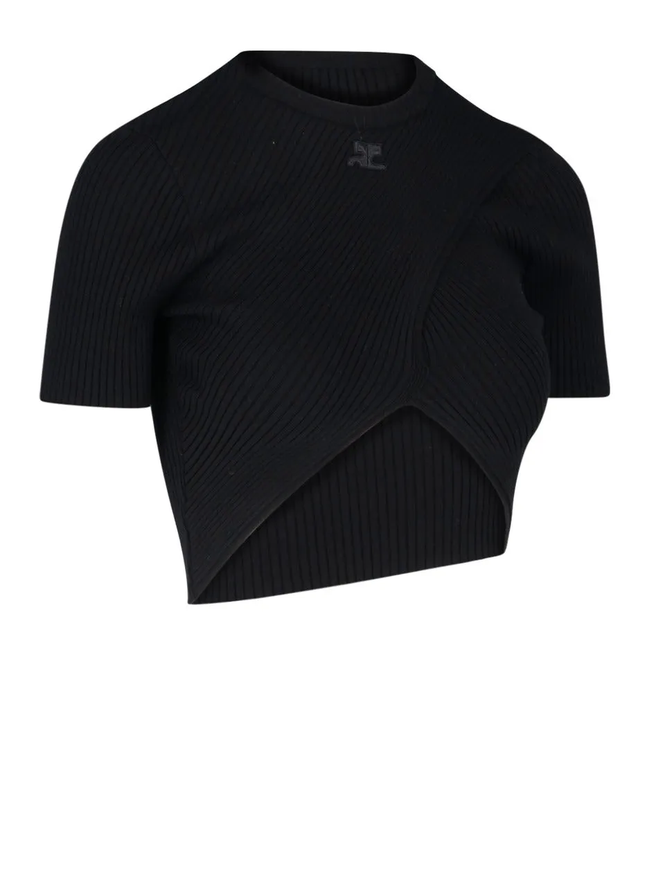 Courrges Logo Detailed Ribbed-Knit Cropped Top