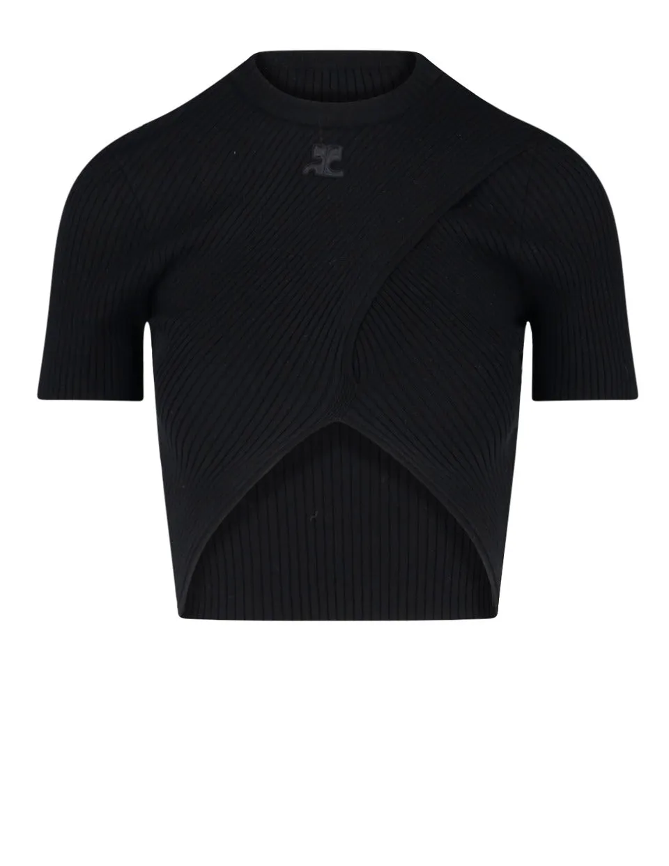 Courrges Logo Detailed Ribbed-Knit Cropped Top