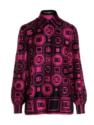 Dolce & Gabbana Allover Logo Printed Long-Sleeved Shirt