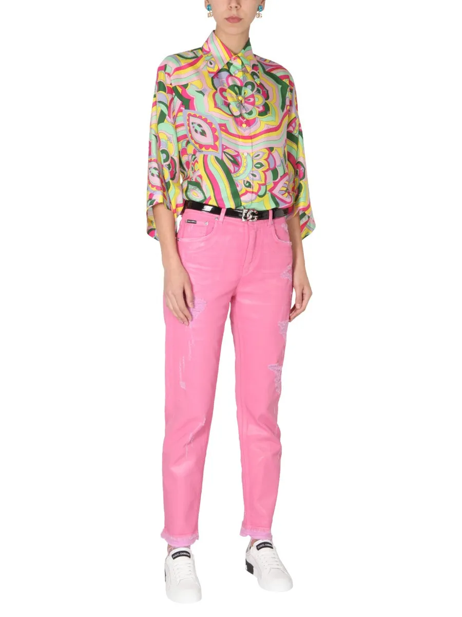Dolce & Gabbana Coated Denim Loose Jeans