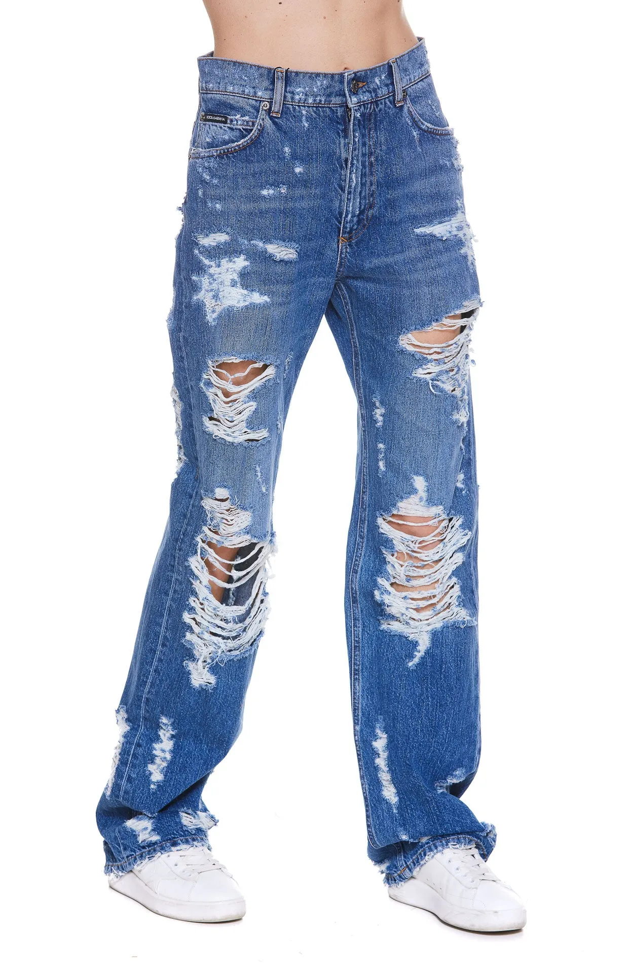 Dolce & Gabbana Distressed Straight Leg Jeans