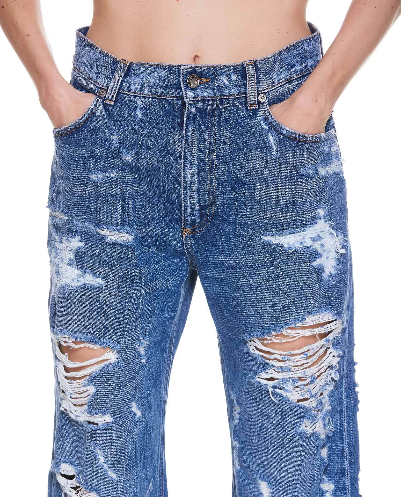 Dolce & Gabbana Distressed Straight Leg Jeans