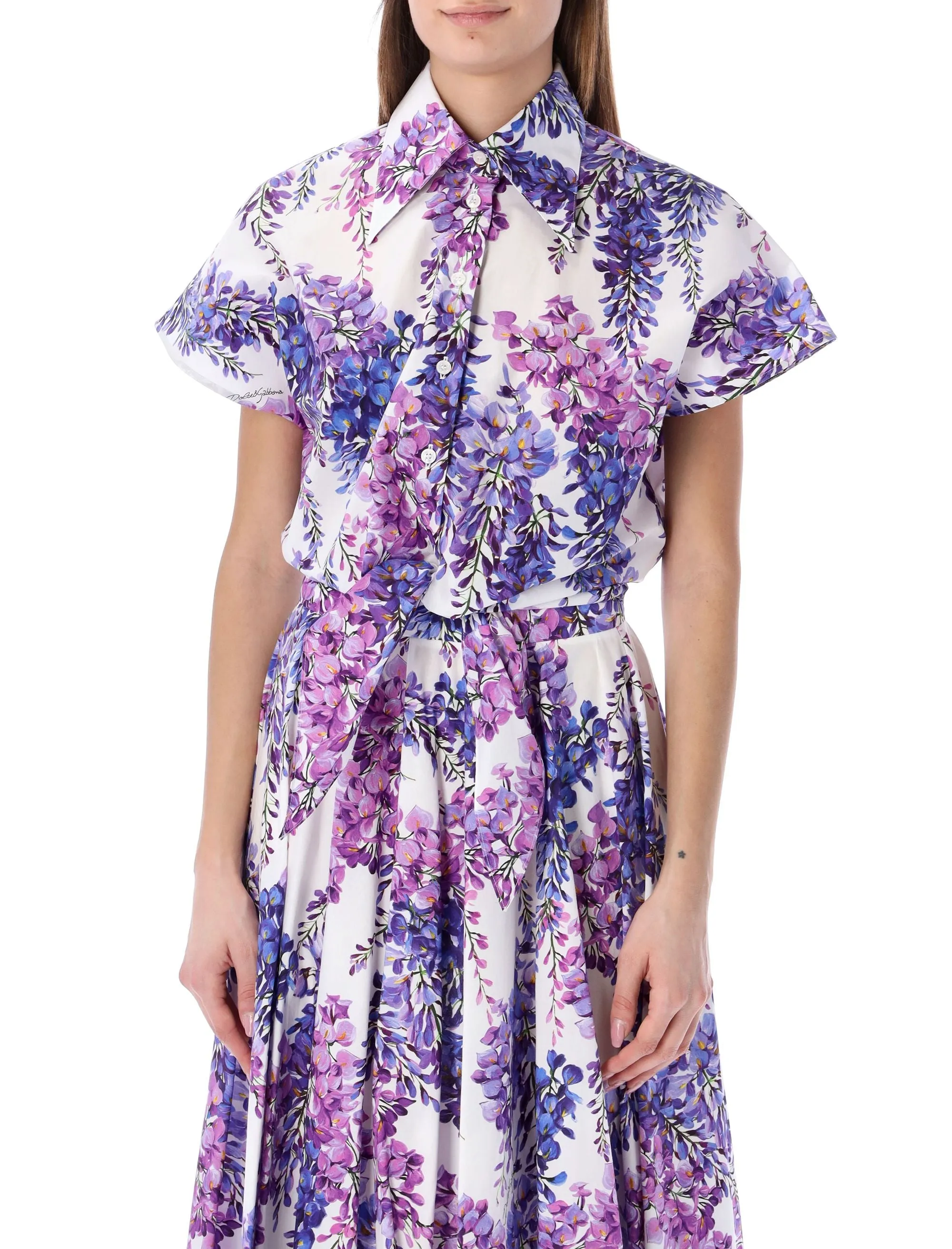 Dolce & Gabbana Floral Print Short-Sleeved Cropped Shirt