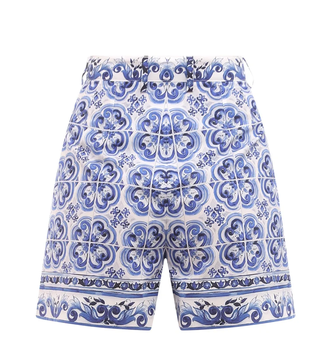 Dolce & Gabbana Majolica Printed Button Detailed Shorts