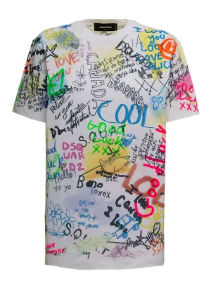 Dsquared2 Allover Graffiti Printed Crewneck T-Shirt