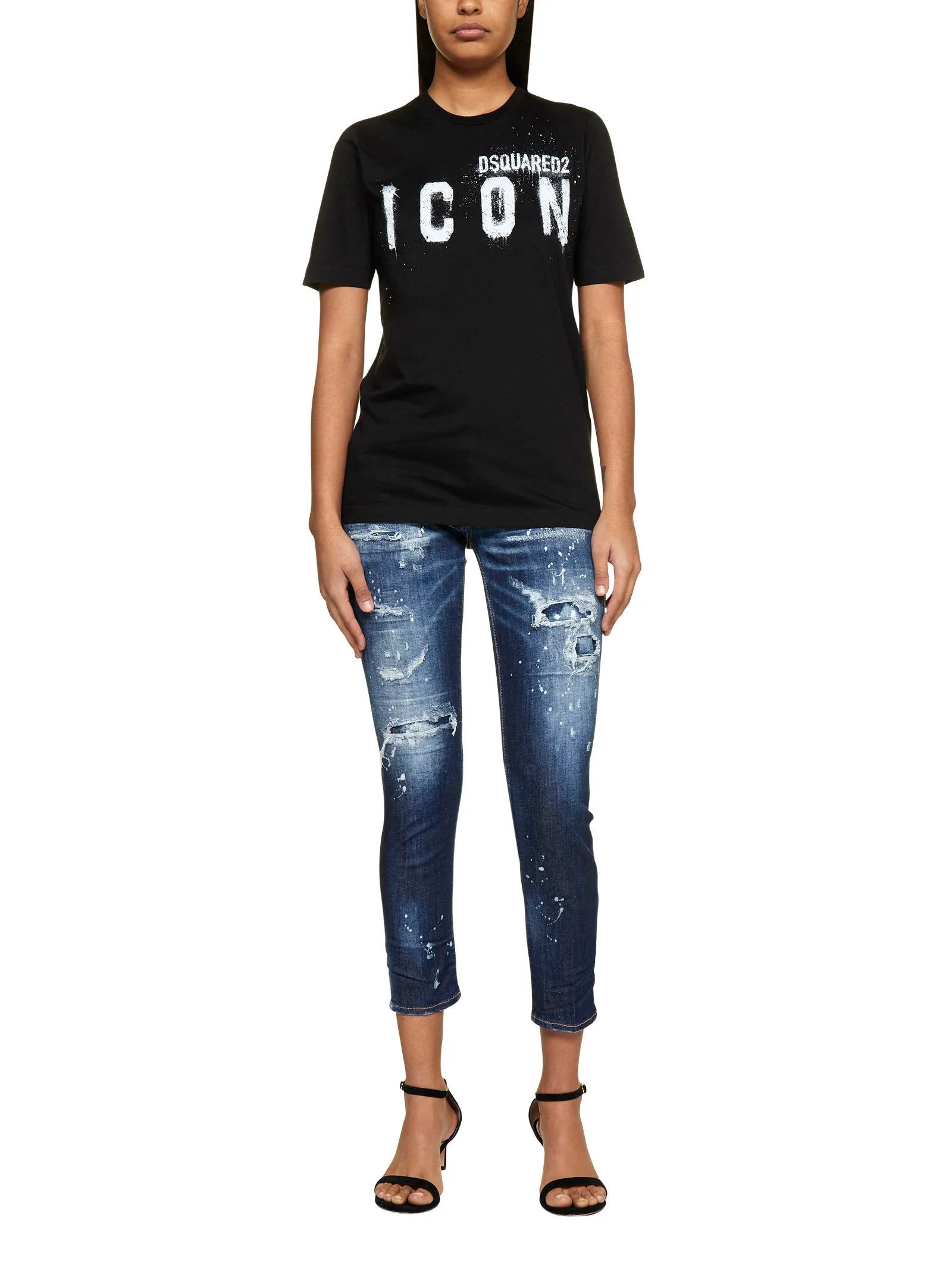 Dsquared2 Distressed Paint Splatter Cropped Jeans
