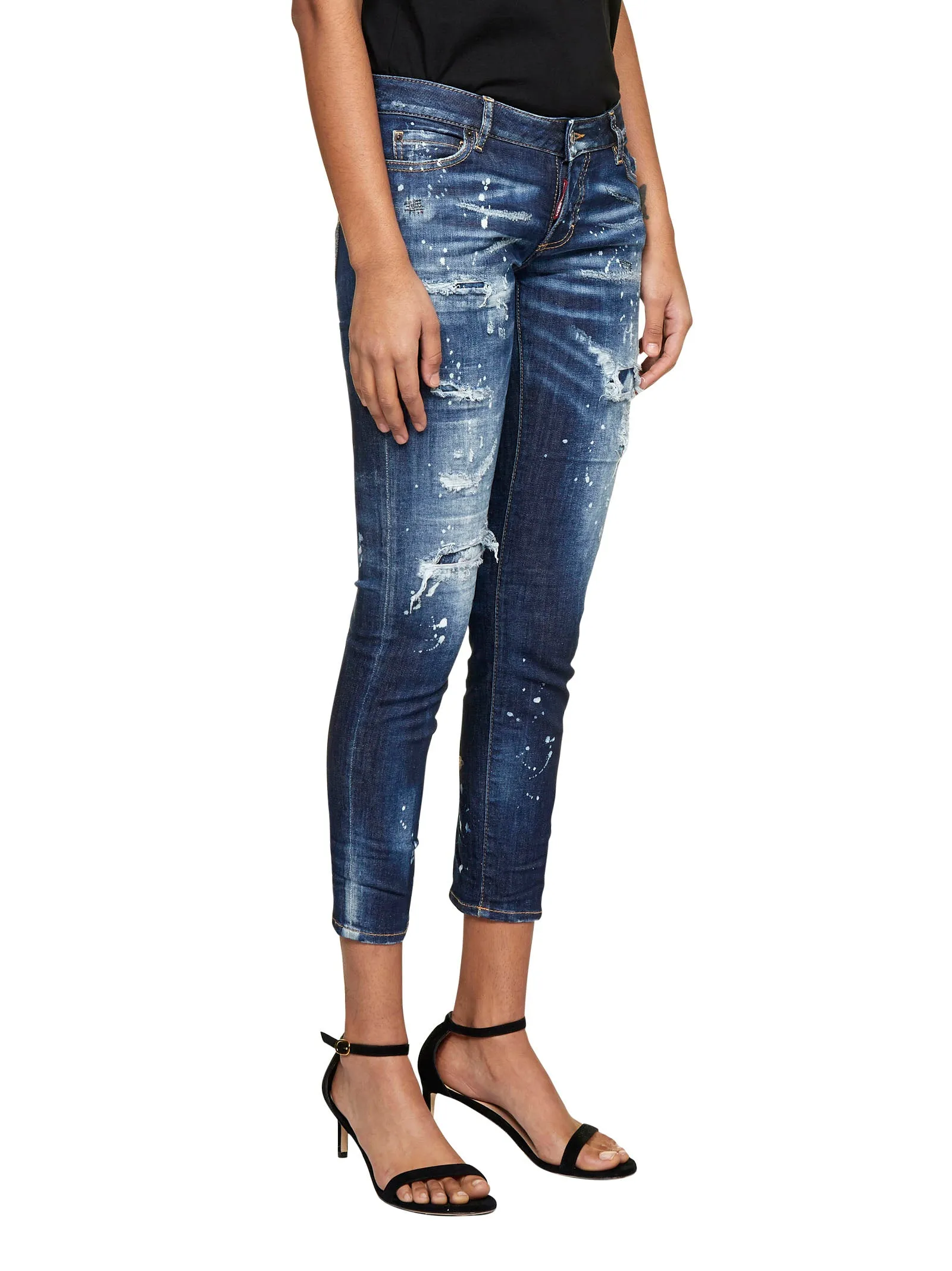 Dsquared2 Distressed Paint Splatter Cropped Jeans