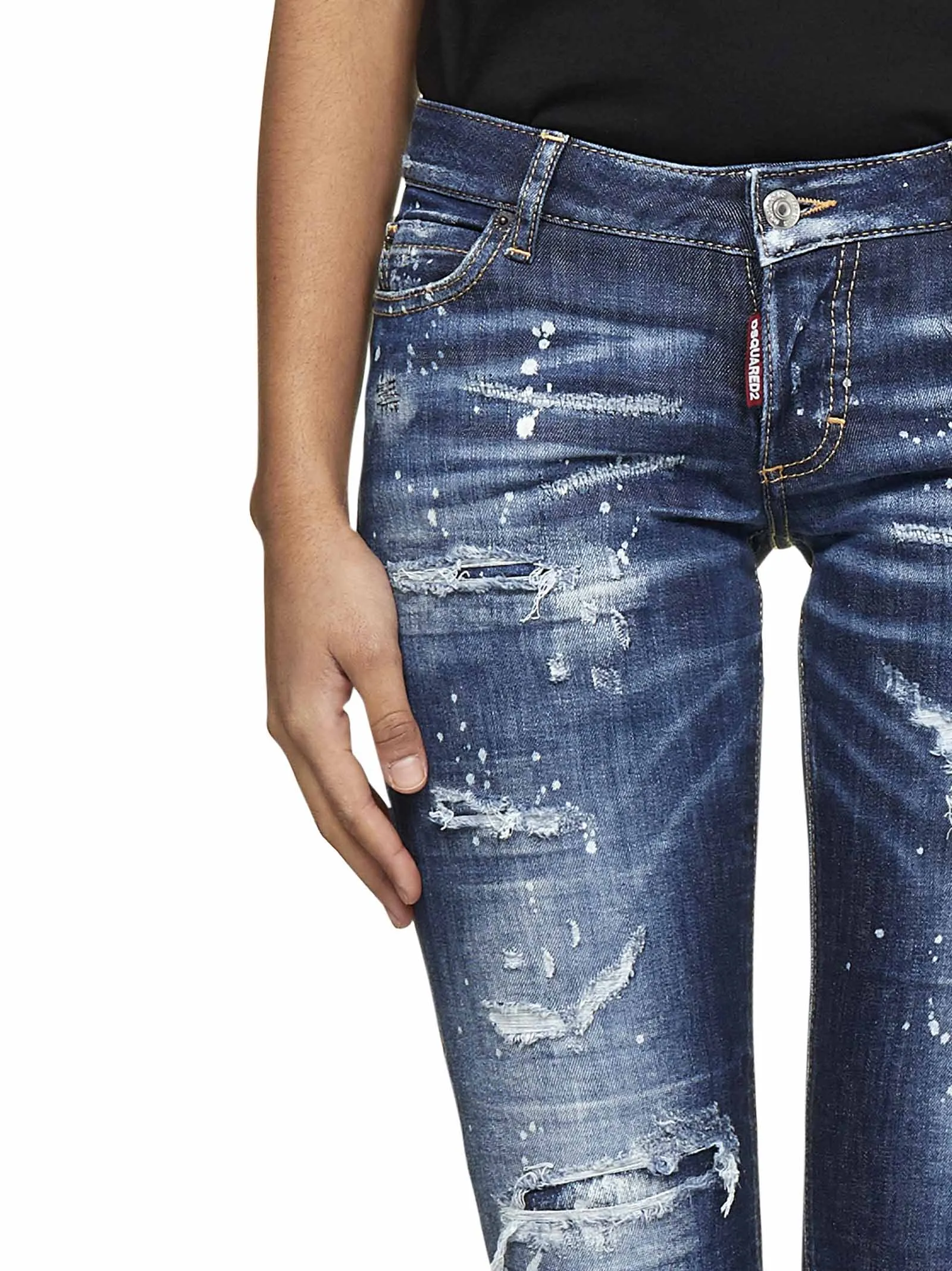 Dsquared2 Distressed Paint Splatter Cropped Jeans