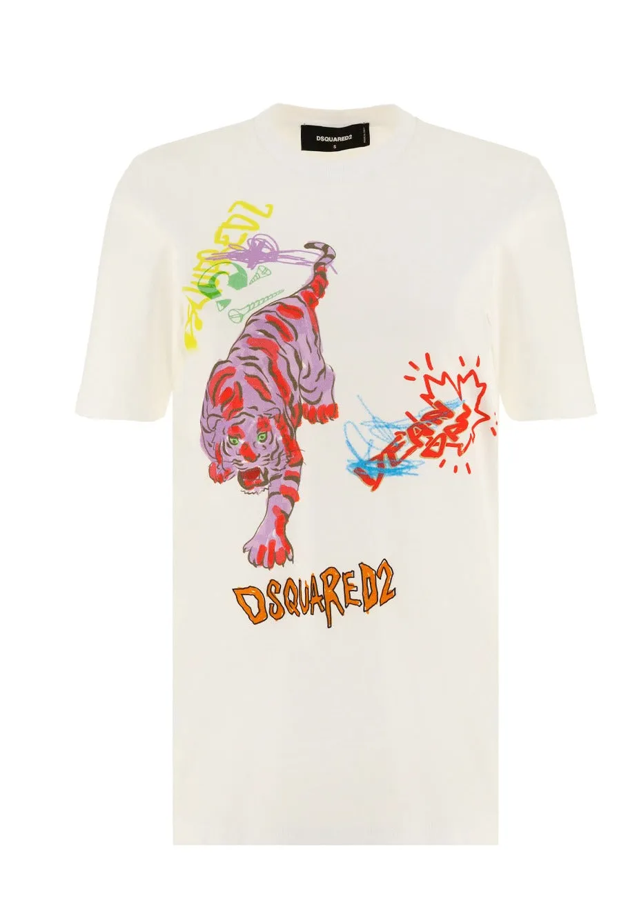 Dsquared2 Doodle Tiger Graphic Printed T-Shirt