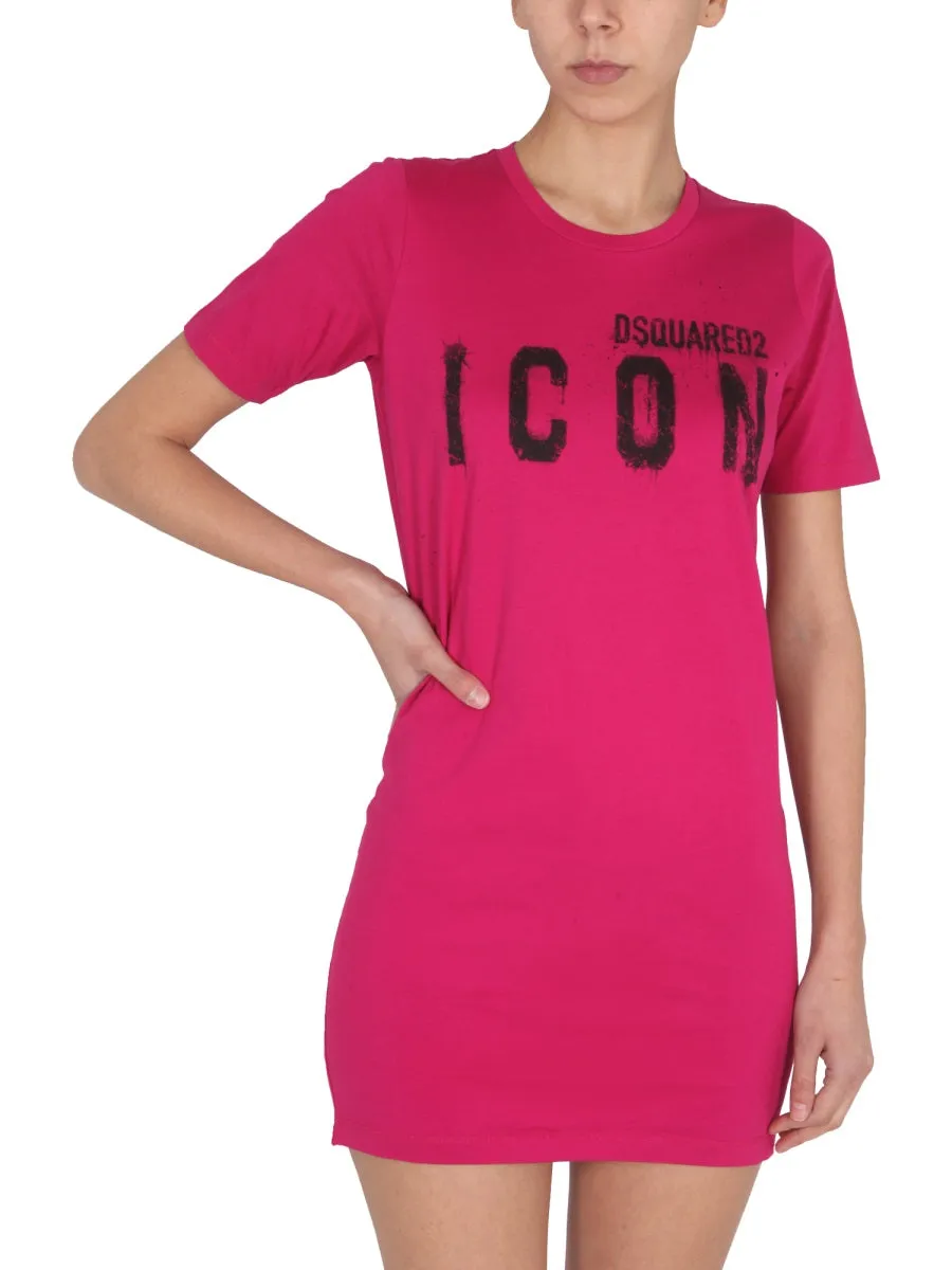 Dsquared2 Logo Printed Crewneck Mini T-Shirt Dress