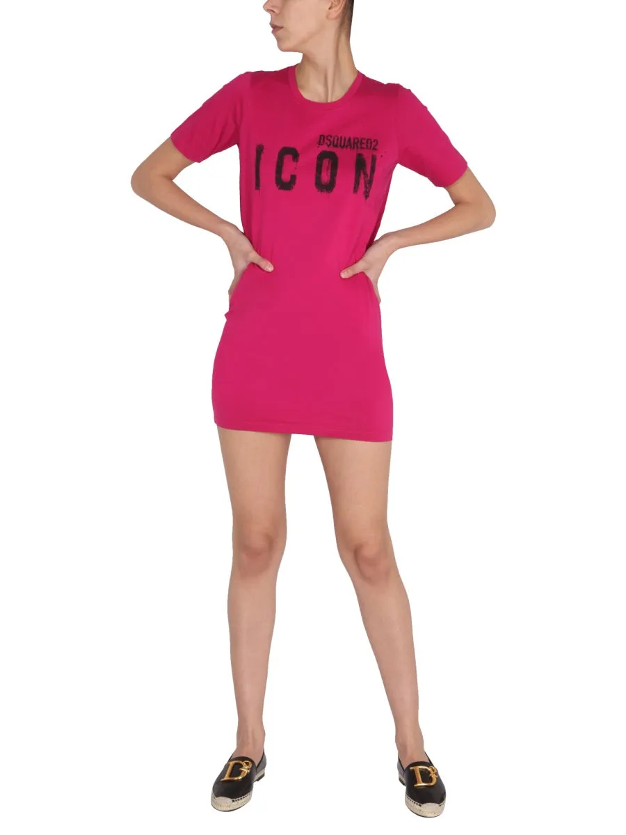 Dsquared2 Logo Printed Crewneck Mini T-Shirt Dress