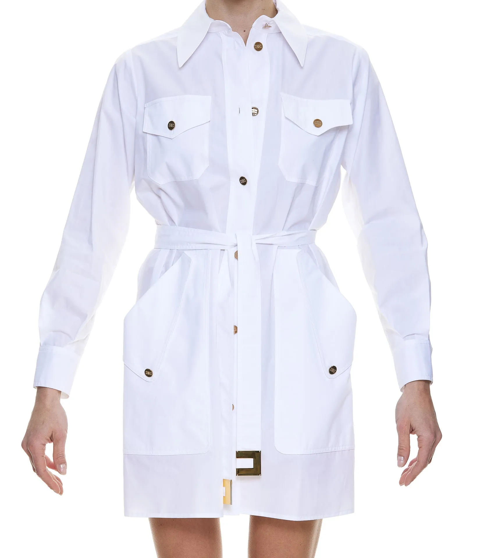 Elisabetta Franchi Buttoned Belted Mini Shirt Dress