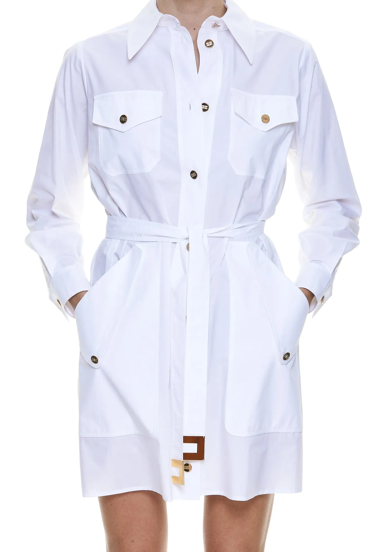 Elisabetta Franchi Buttoned Belted Mini Shirt Dress