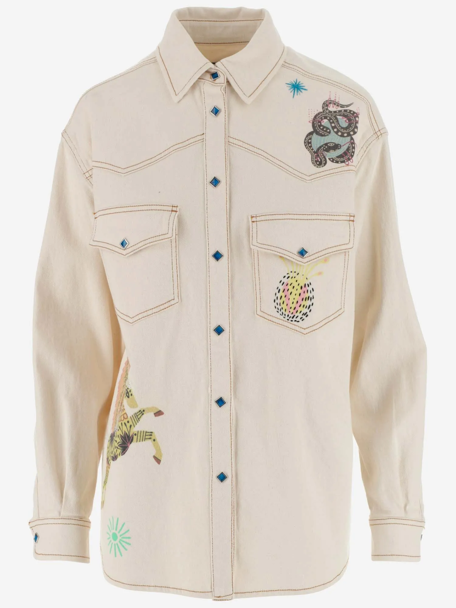 Etro Graphic Printed Long-Sleeved Denim Shirt
