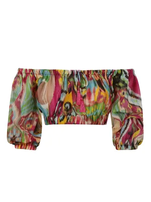 Etro Graphic Printed Off-Shoulder Cropped Top