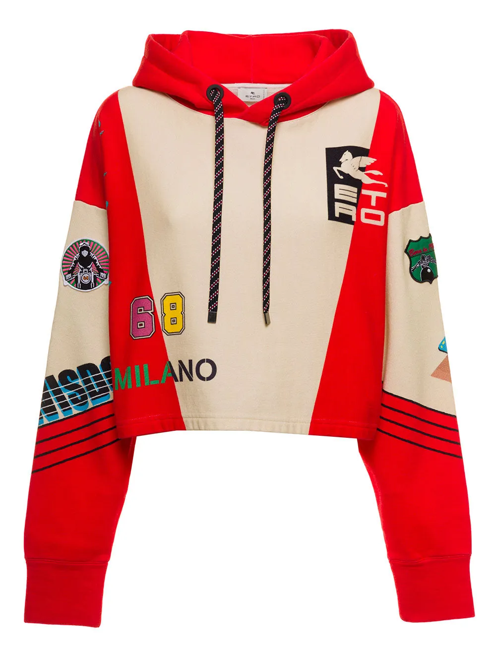 Etro Logo Print Colour-Block Cropped Hoodie