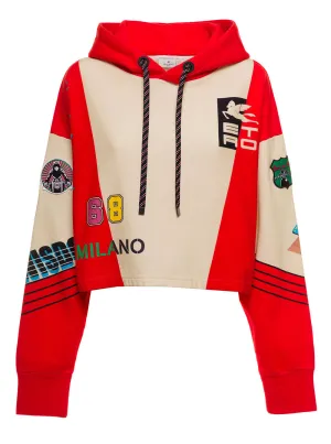 Etro Logo Print Colour-Block Cropped Hoodie