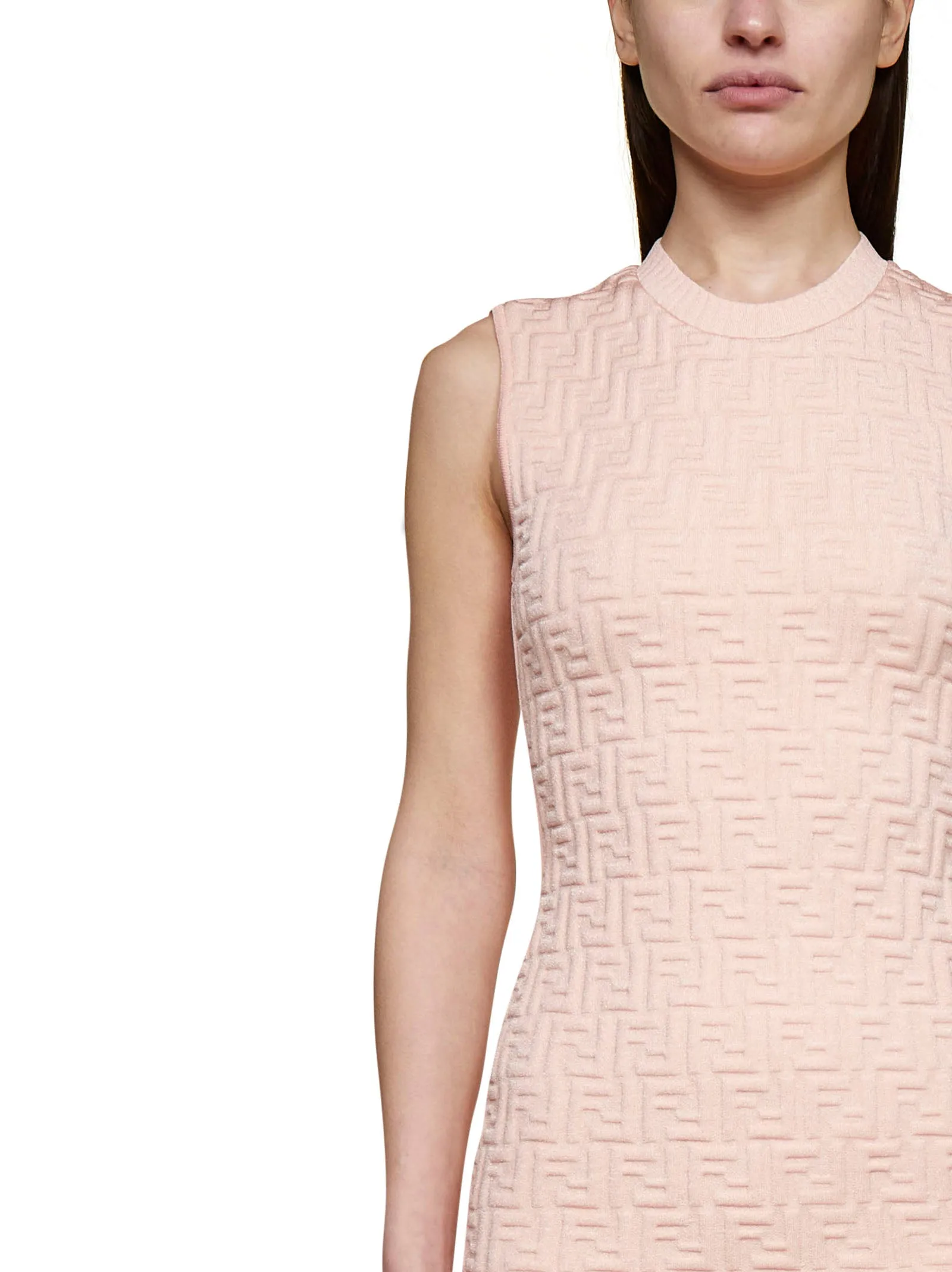 Fendi FF Embossed Sleeveless Midi Dress