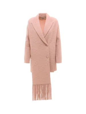 Fendi FF Karligraphy Motif Fringed Asymmetric Coat