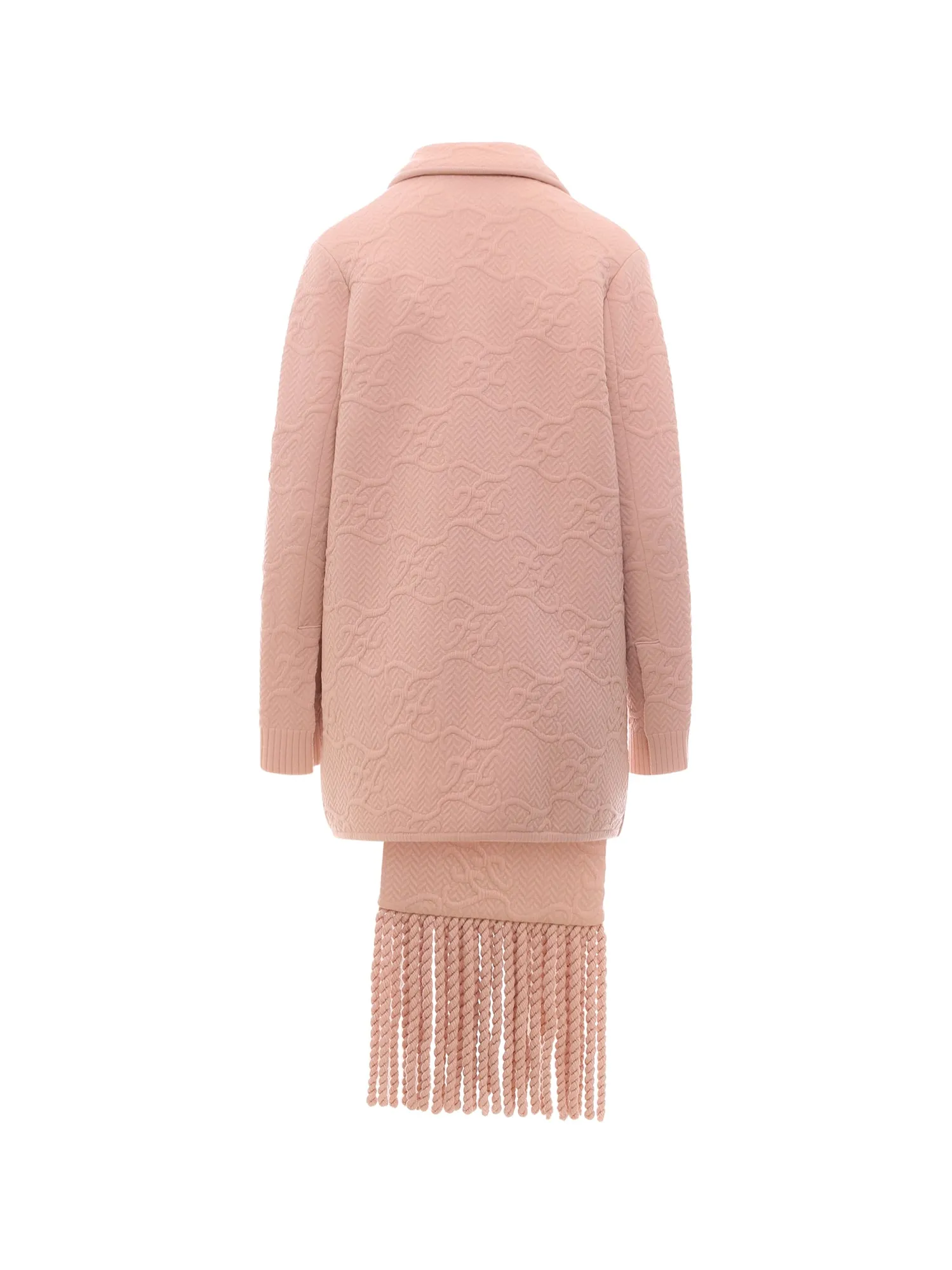 Fendi FF Karligraphy Motif Fringed Asymmetric Coat